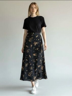2 for $15 sale: Vince Camuto black tan floral midi skirt - XL